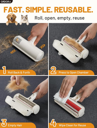Pet Hair Remover Roller - Reusable Lint Roller for Dog and Cat Hair with Large Fur Bin for Couches, Bedding, Cars, Rugs, and Furniture - No Refills or Batteries Required