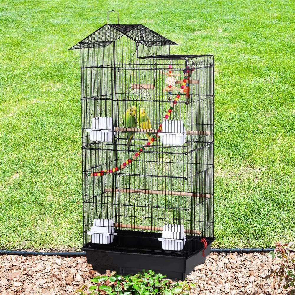 Yaheetech 39" Wrought Iron Roof Top Flight Cage with Accessories for Cockatiels, Conures, Lovebirds, Budgies, and Small Birds