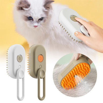 3-in-1 Electric Pet Grooming Brush with Steam and Spray for Cats and Dogs - Massage and Hair Removal Comb