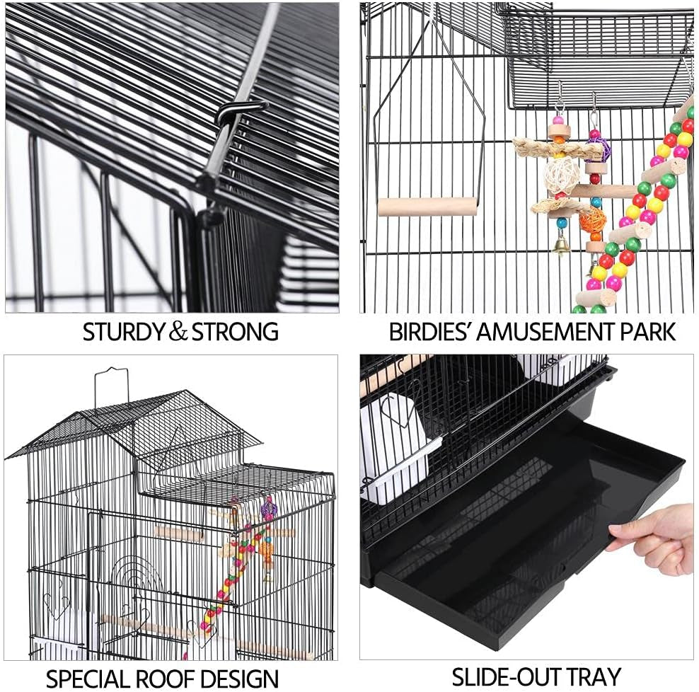 Yaheetech 39" Wrought Iron Roof Top Flight Cage with Accessories for Cockatiels, Conures, Lovebirds, Budgies, and Small Birds
