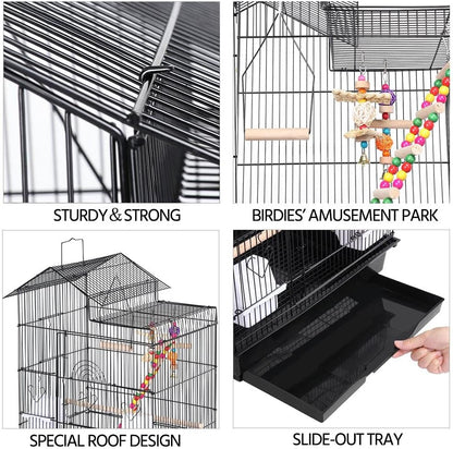 Yaheetech 39" Wrought Iron Roof Top Flight Cage with Accessories for Cockatiels, Conures, Lovebirds, Budgies, and Small Birds