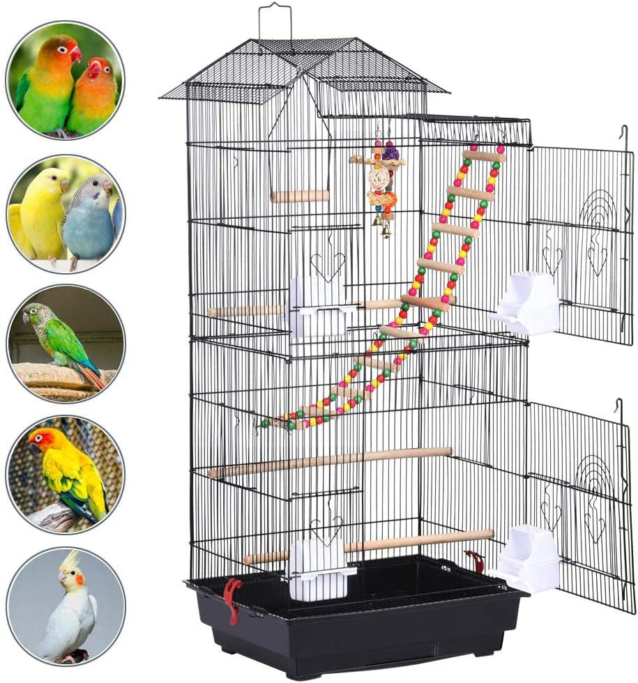Yaheetech 39" Wrought Iron Roof Top Flight Cage with Accessories for Cockatiels, Conures, Lovebirds, Budgies, and Small Birds