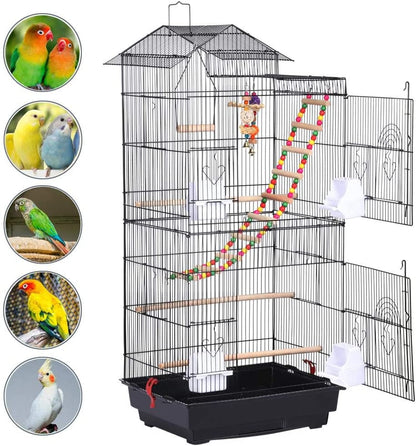 Yaheetech 39" Wrought Iron Roof Top Flight Cage with Accessories for Cockatiels, Conures, Lovebirds, Budgies, and Small Birds