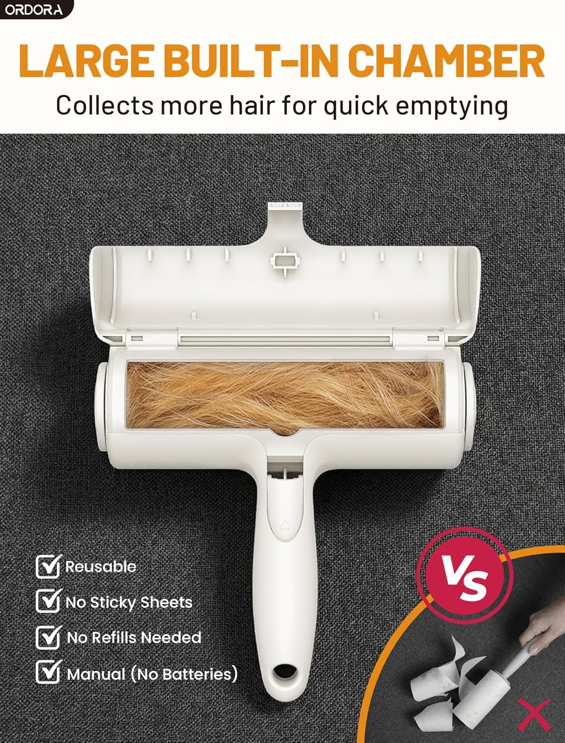 Pet Hair Remover Roller - Reusable Lint Roller for Dog and Cat Hair with Large Fur Bin for Couches, Bedding, Cars, Rugs, and Furniture - No Refills or Batteries Required