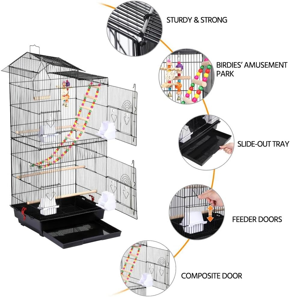 Yaheetech 39" Wrought Iron Roof Top Flight Cage with Accessories for Cockatiels, Conures, Lovebirds, Budgies, and Small Birds