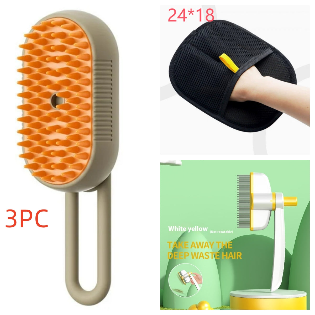 3-in-1 Electric Pet Grooming Brush with Steam and Spray for Cats and Dogs - Massage and Hair Removal Comb