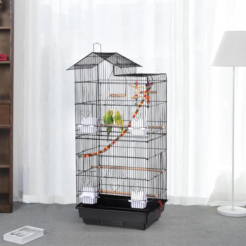Yaheetech 39" Wrought Iron Roof Top Flight Cage with Accessories for Cockatiels, Conures, Lovebirds, Budgies, and Small Birds