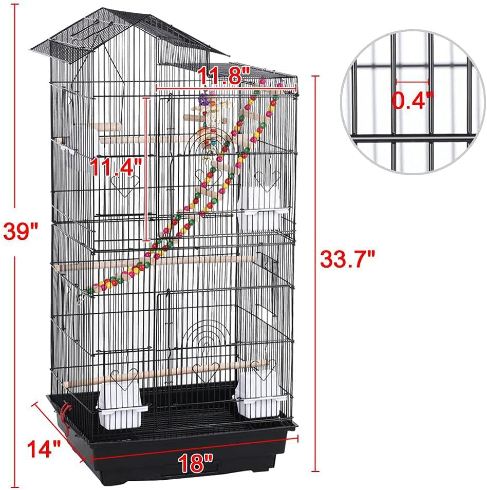 Yaheetech 39" Wrought Iron Roof Top Flight Cage with Accessories for Cockatiels, Conures, Lovebirds, Budgies, and Small Birds