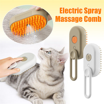 3-in-1 Electric Pet Grooming Brush with Steam and Spray for Cats and Dogs - Massage and Hair Removal Comb