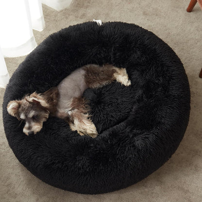 Western Home Washable Calming Donut Pet Bed, 20" Black Faux Fur Cuddler for Small Dogs and Cats, Anti-Anxiety, Self-Warming with Non-Slip Bottom, Suitable for Pets Up to 12 lbs
