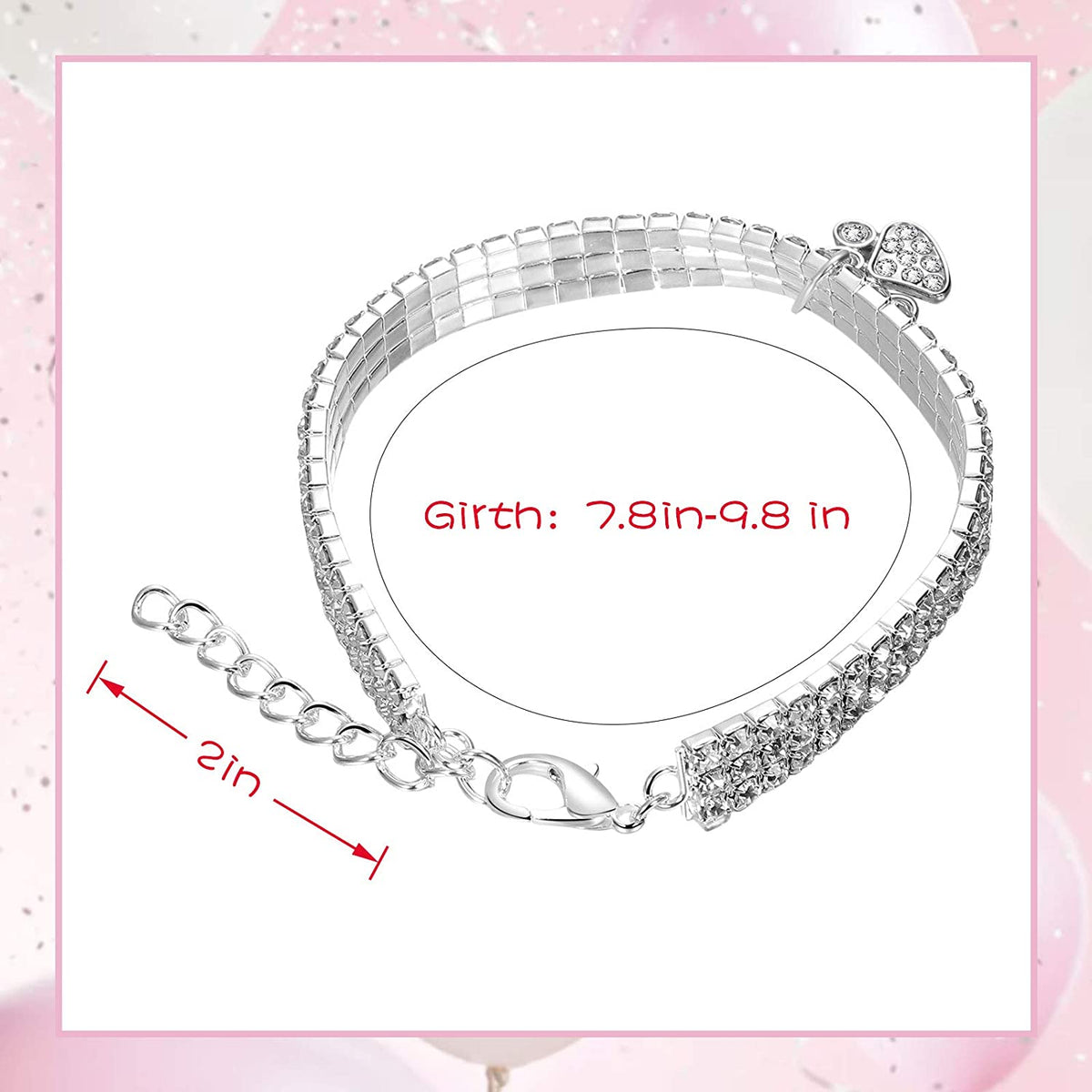 Set of 3 Adjustable Rhinestone Pet Collars with Glitter Pendant for Small Dogs and Cats - Elastic Crystal Necklaces (White)