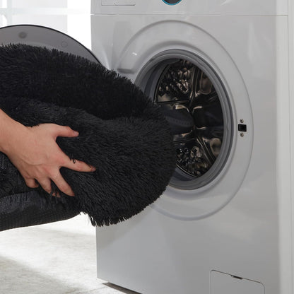 Western Home Washable Calming Donut Pet Bed, 20" Black Faux Fur Cuddler for Small Dogs and Cats, Anti-Anxiety, Self-Warming with Non-Slip Bottom, Suitable for Pets Up to 12 lbs