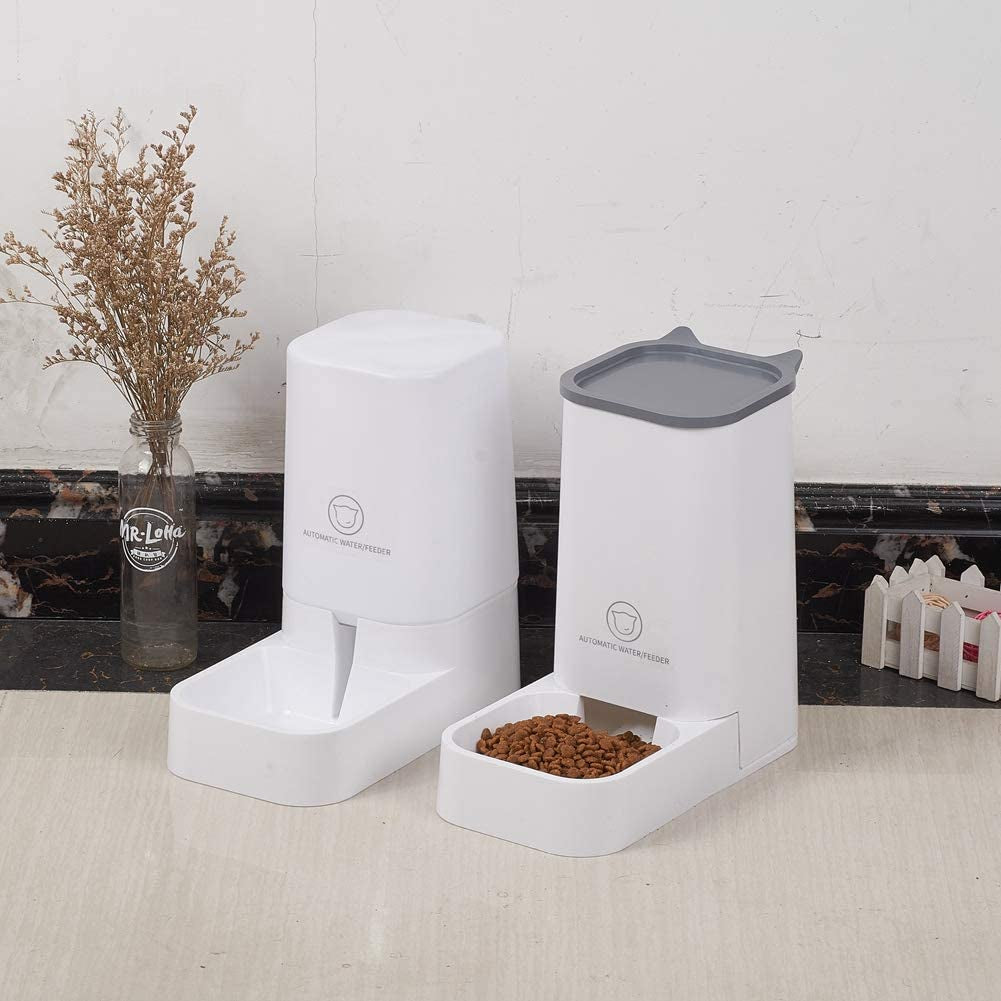 Automatic Pet Feeder and Water Dispenser Set, 1-Gallon Capacity Waterer and 2.1Kg Food Feeder, Self-Dispensing System for Small Pets, Durable Polypropylene Construction, Suitable for Cats and Dogs
