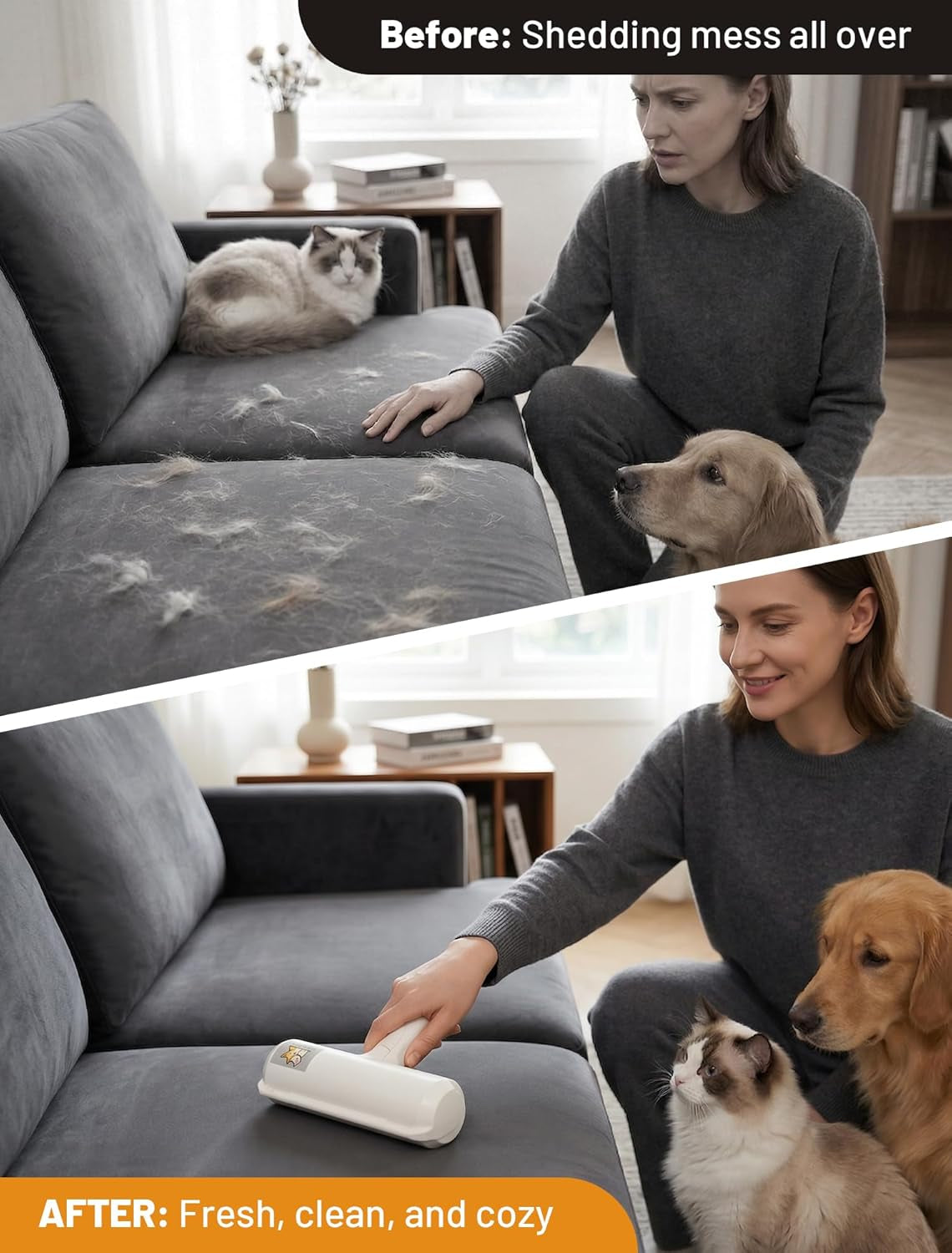 Pet Hair Remover Roller - Reusable Lint Roller for Dog and Cat Hair with Large Fur Bin for Couches, Bedding, Cars, Rugs, and Furniture - No Refills or Batteries Required