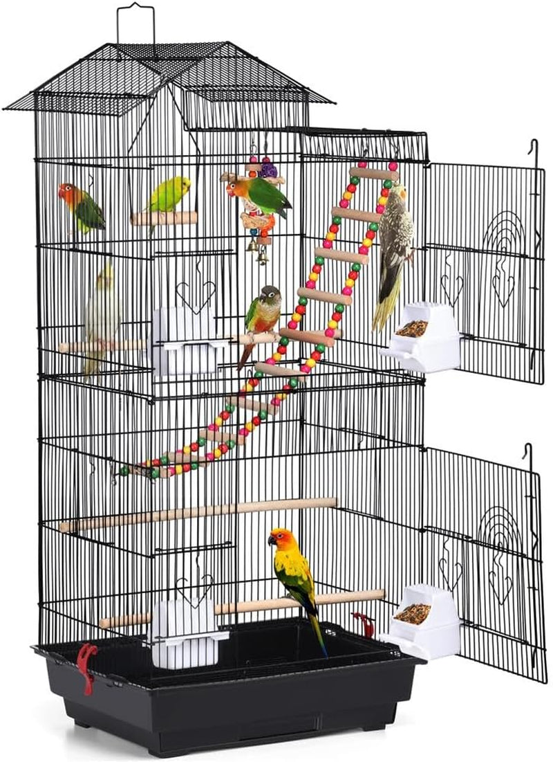 Yaheetech 39" Wrought Iron Roof Top Flight Cage with Accessories for Cockatiels, Conures, Lovebirds, Budgies, and Small Birds