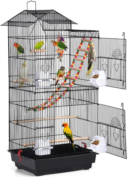 Yaheetech 39" Wrought Iron Roof Top Flight Cage with Accessories for Cockatiels, Conures, Lovebirds, Budgies, and Small Birds