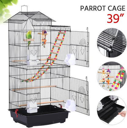 Yaheetech 39" Wrought Iron Roof Top Flight Cage with Accessories for Cockatiels, Conures, Lovebirds, Budgies, and Small Birds