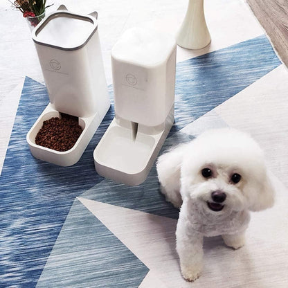 Automatic Pet Feeder and Water Dispenser Set, 1-Gallon Capacity Waterer and 2.1Kg Food Feeder, Self-Dispensing System for Small Pets, Durable Polypropylene Construction, Suitable for Cats and Dogs